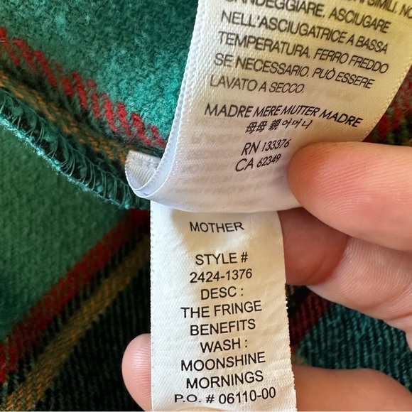 MOTHER The Fringe Benefits Plaid Shirt Size Large - Picture 6 of 9